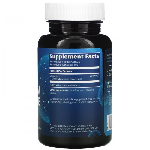 MRM Nutrition, Nutrition, пиколинат хрома, 200 мкг, 100 веганских капсул MRM Nutrition, Nutrition, пиколинат хрома, 200 мкг, 100 веганских капсул